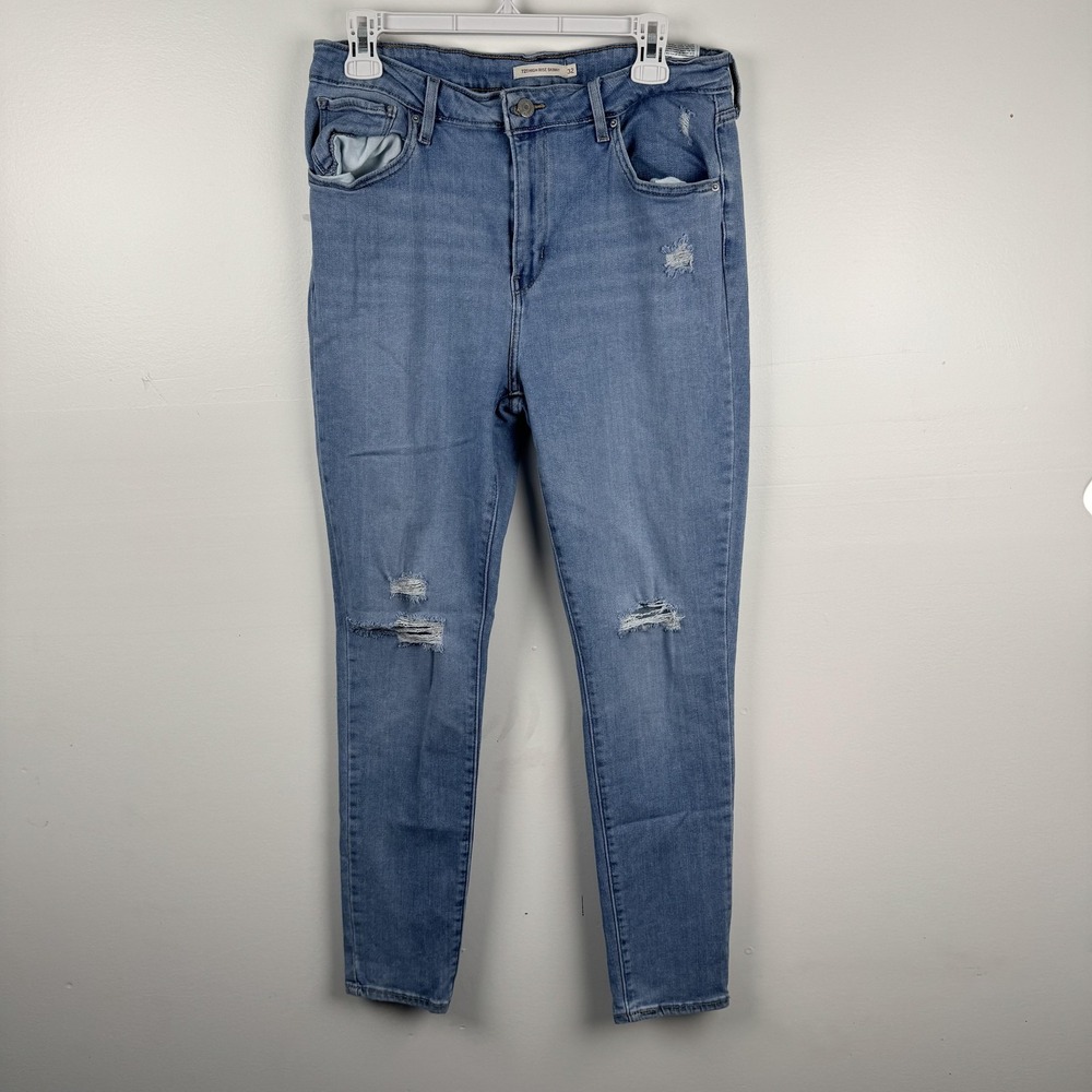 Levis 721 High Rise Skinny Jeans Womens 32 (30x28) Blue Distressed Ripped Denim